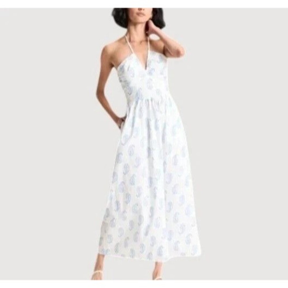 NWOT Universal Thread White Halter Dress Blue Paisley Print Summer Maxi
